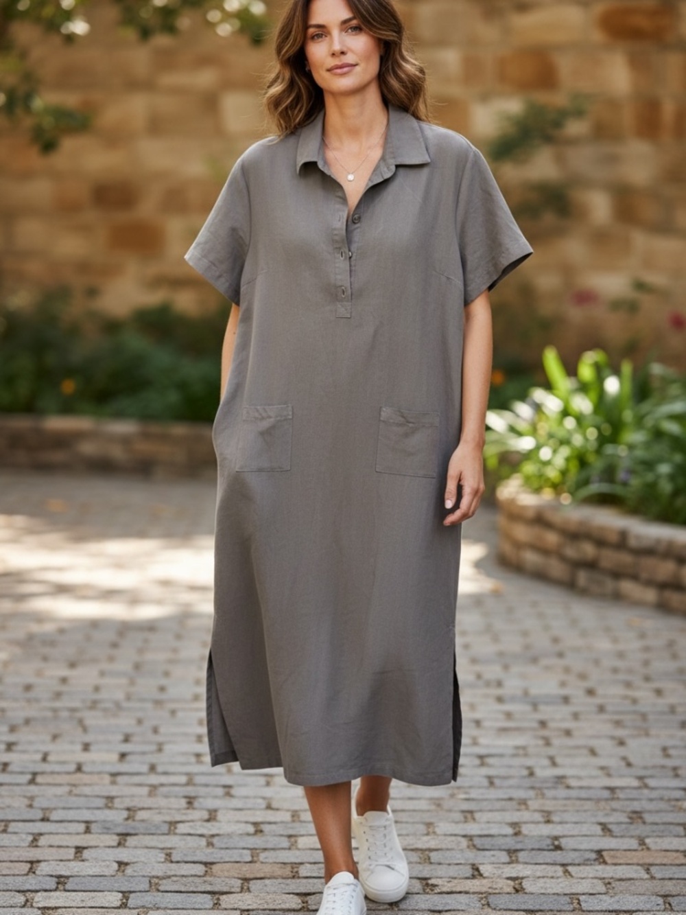 VTG Regatta Sport Classics Brown Short Sleeve Pockets Maxi Shirt Dress Size 14